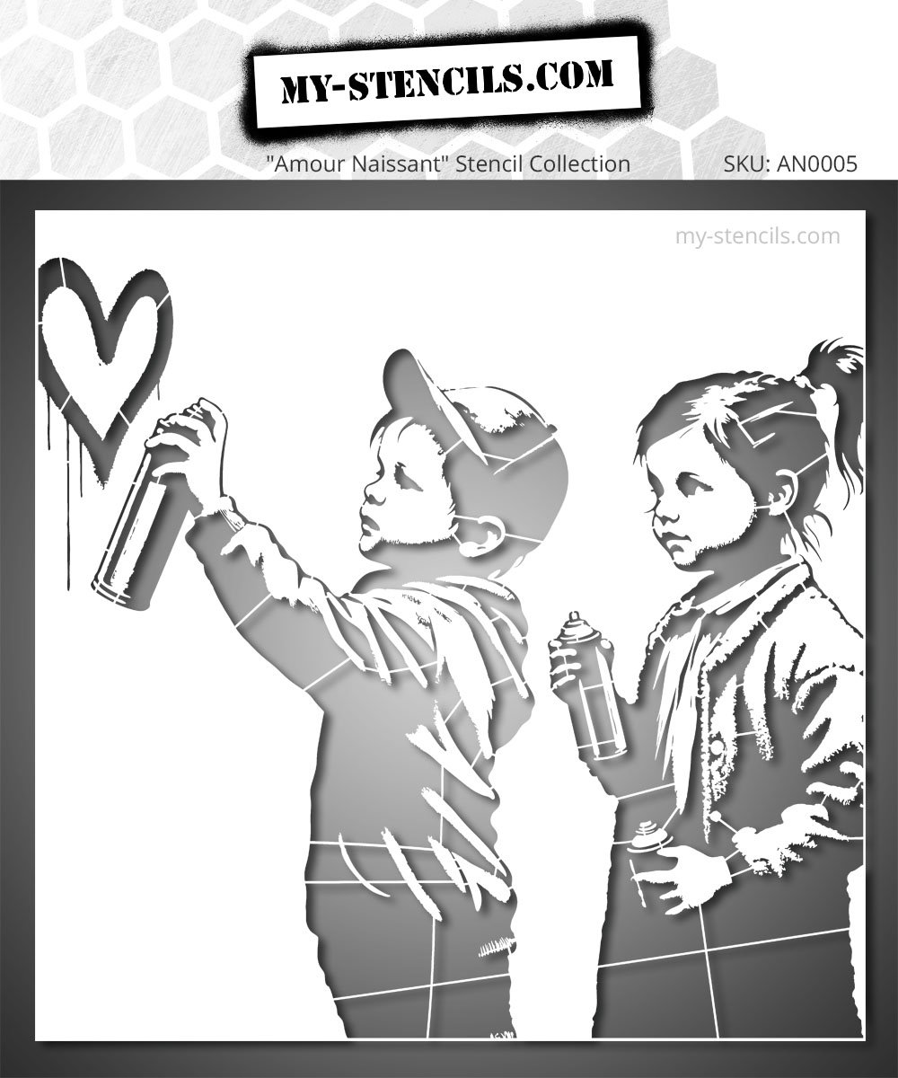 Street Art Kids Tagging Heart Stencil