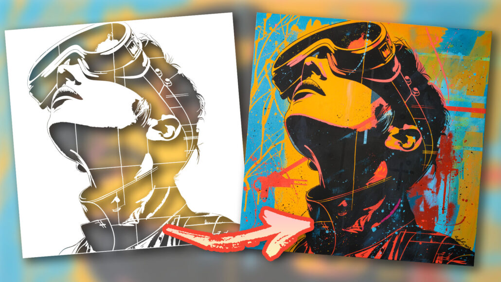 Comparison between the original stencil and the finished artwork 