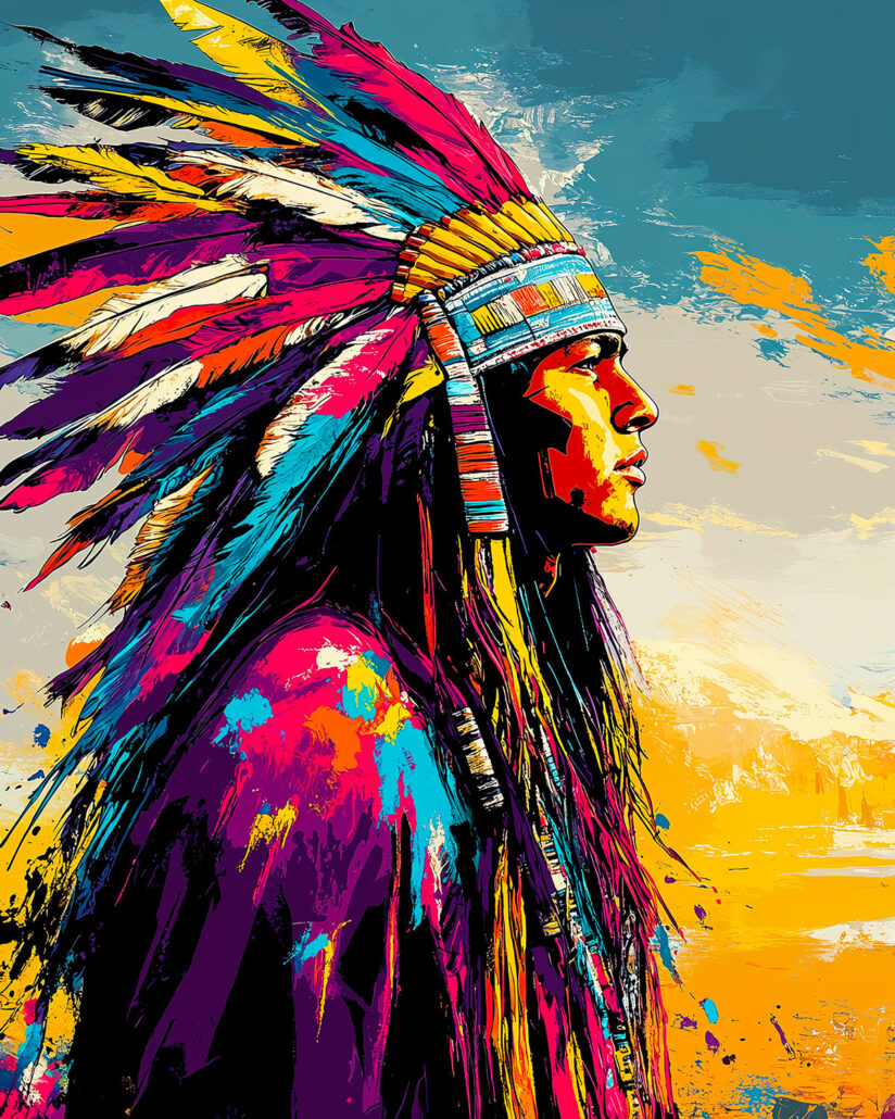 Pop Art Native American Chief Stencil – Stylized Indigenous Warrior