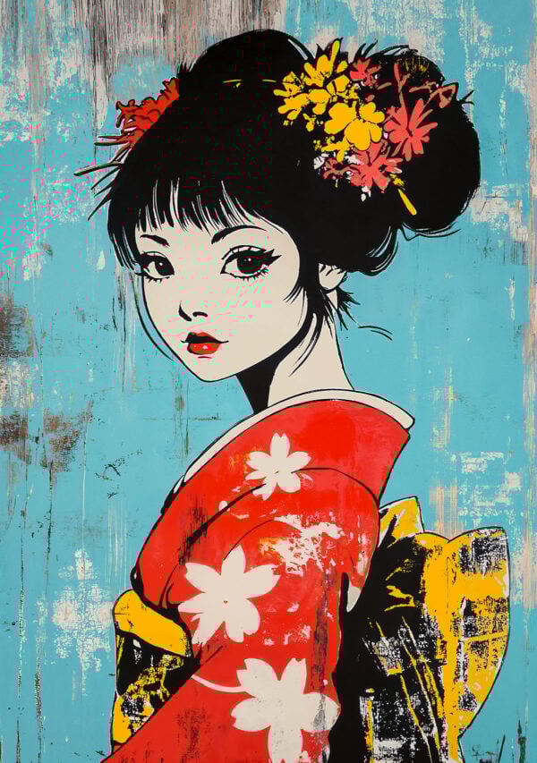Japanese Girl in Kimono Stencil