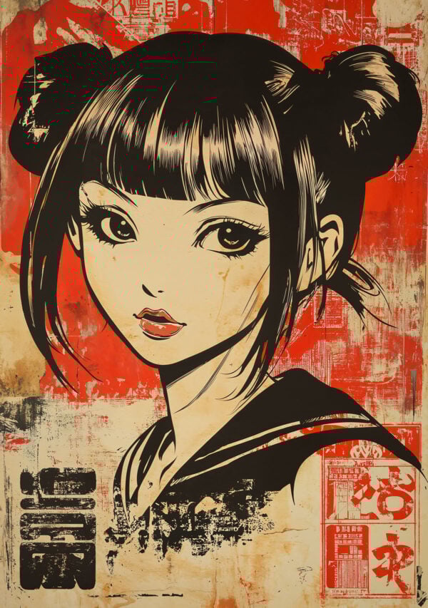 Japanese Schoolgirl Manga Stencil