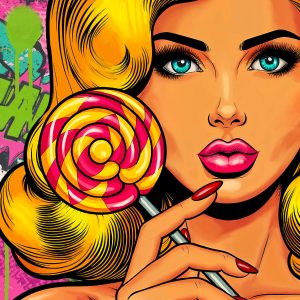 Artwork made with the Comic-Style Woman Stencil – easily paint an expressive comic-inspired illustration for creative wall décor.