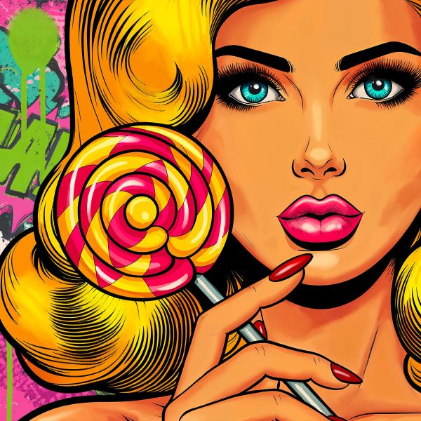 Artwork made with the Comic-Style Woman Stencil – easily paint an expressive comic-inspired illustration for creative wall décor.