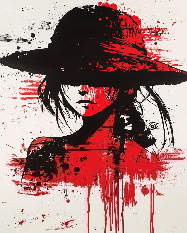 Manga-Style Heroine with Hat Stencil – ideal for customizing walls, furniture, fabrics, or other creative décor projects.