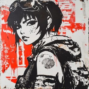 Urban Warrior Manga Stencil for Artists Seeking Strong Visual Impact. Reusable, High-Quality, Available in Multiple Sizes.