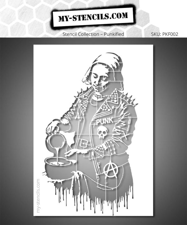 The Milkmaid Punk Stencil - raw urban reinterpretation of a classic, Banksy-inspired street art style
