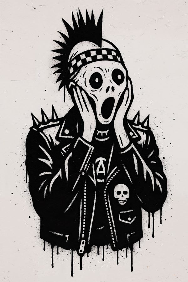 The Scream punk stencil, expressive urban art blending classical culture with raw aesthetic