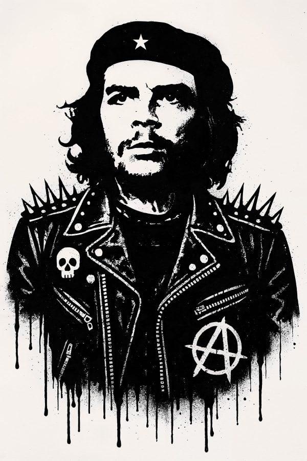 Che Guevara Punk Stencil – portrait in raw urban street art style, Banksy-inspired, graffiti and New York street art