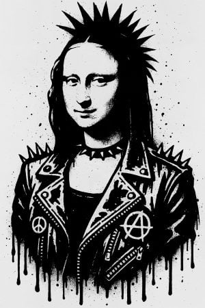 Portrait created with the Mona Lisa Punk Stencil – The famous masterpiece reinterpreted in a unique version.