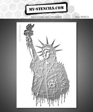 Punk Statue of Liberty Stencil – raw urban street art portrait with Banksy-inspired style, blending New York graffiti and street art vibes.