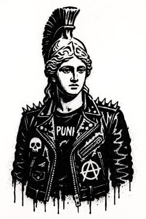Athena Punk Stencil – portrait in raw urban street art style, Banksy-inspired, graffiti and New York street art
