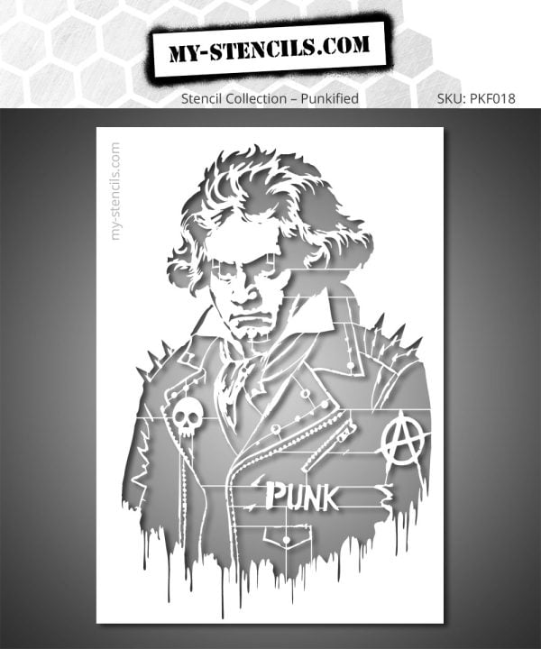 Beethoven Punk Stencil – Urban raw street art portrait – A visual that breaks the rules