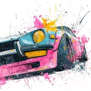 Iconic sports car stencil – color illustration after application.