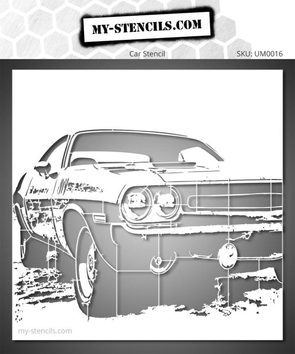 Dodge Challenger stencil, iconic muscle car in urban graffiti style, raw and powerful street art