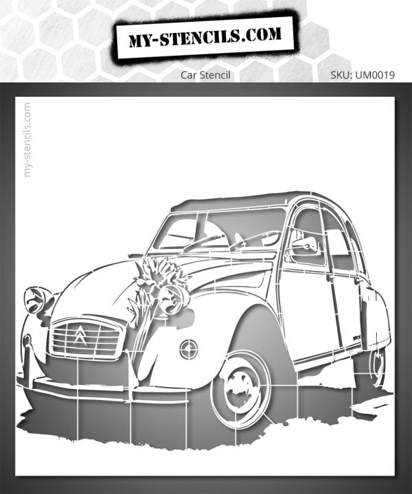 Citroën 2CV with Flowers Stencil – ideal for customizing walls, furniture, fabrics, or other creative décor projects.