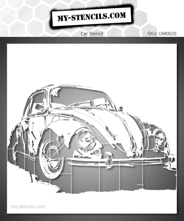 Volkswagen Beetle stencil – retro car in urban graffiti style, with a raw and vintage look.
