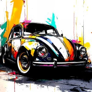 Street art stencil of a Volkswagen Beetle, vintage icon turned into gritty urban artwork