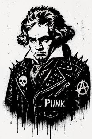 Ludwig van Beethoven is reimagined here in a bold and striking punk version thanks to this exclusive stencil from our shop.