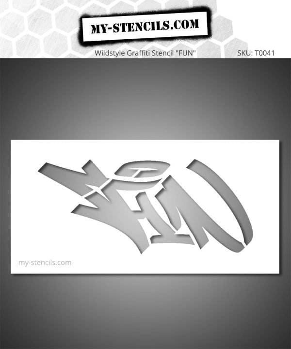 “Fun” Word Wildstyle Graffiti Stencil - freestyle lettering, playful and expressive. Perfect to bring a joyful and creative street art touch