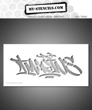 IMAGINE Graffiti Lettering Stencil- urban graffiti lettering, raw street art style, Banksy influence, expressive and inspiring visual