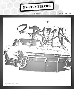 Urban Corvette Stencil – street art car stencil for furniture, fabric, wall customization and creative projects