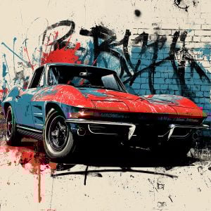 Easily paint a wall mural with the Urban Corvette stencil – automotive graffiti inspired by urban style and street art