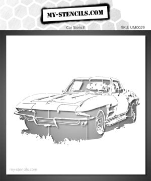 Corvette Muscle Car Stencil – retro car stencil for furniture, fabric, wall customization and DIY projects
