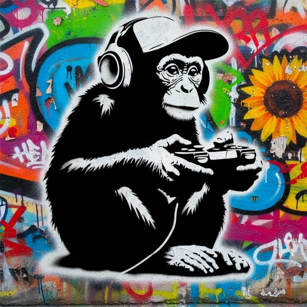 Made with the Geek Monkey stencil – a fun and connected street art vibe.