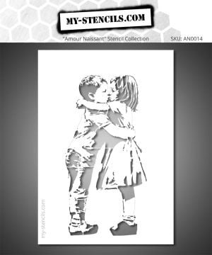 This stencil of children kissing represents a symbol of pure love and genuine emotion. Inspired by Banksy’s style, it combines softness and urban contrast to create a work that is both poetic and contemporary.