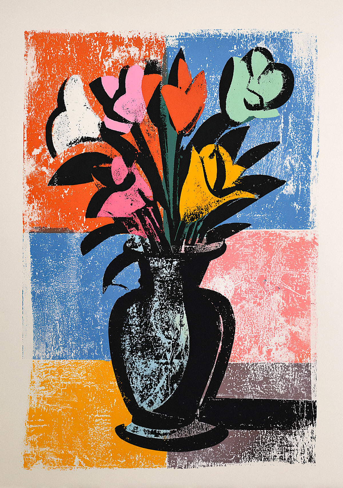 Creation made with the Bouquet de Fleurs stencil – a stylized bouquet with clean, harmonious lines in a vase of simple, balanced shapes. Inspired by modern art and studio graphic design.