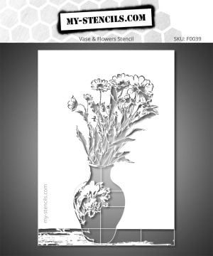 Vase and Country Bouquet Stencil - A refined vase filled with wildflowers, featuring delicate and expressive lines inspired by traditional engraving. A poetic design that combines natural charm with artistic elegance.