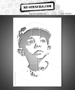 Street art child portrait stencil, a graphic template ideal for urban wall creations and contemporary artistic projects.