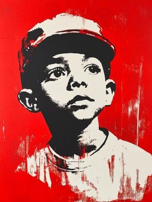 Street art child portrait, an expressive urban creation — Banksy-inspired for its visual poetry and C215-like for the intensity of the portrait.