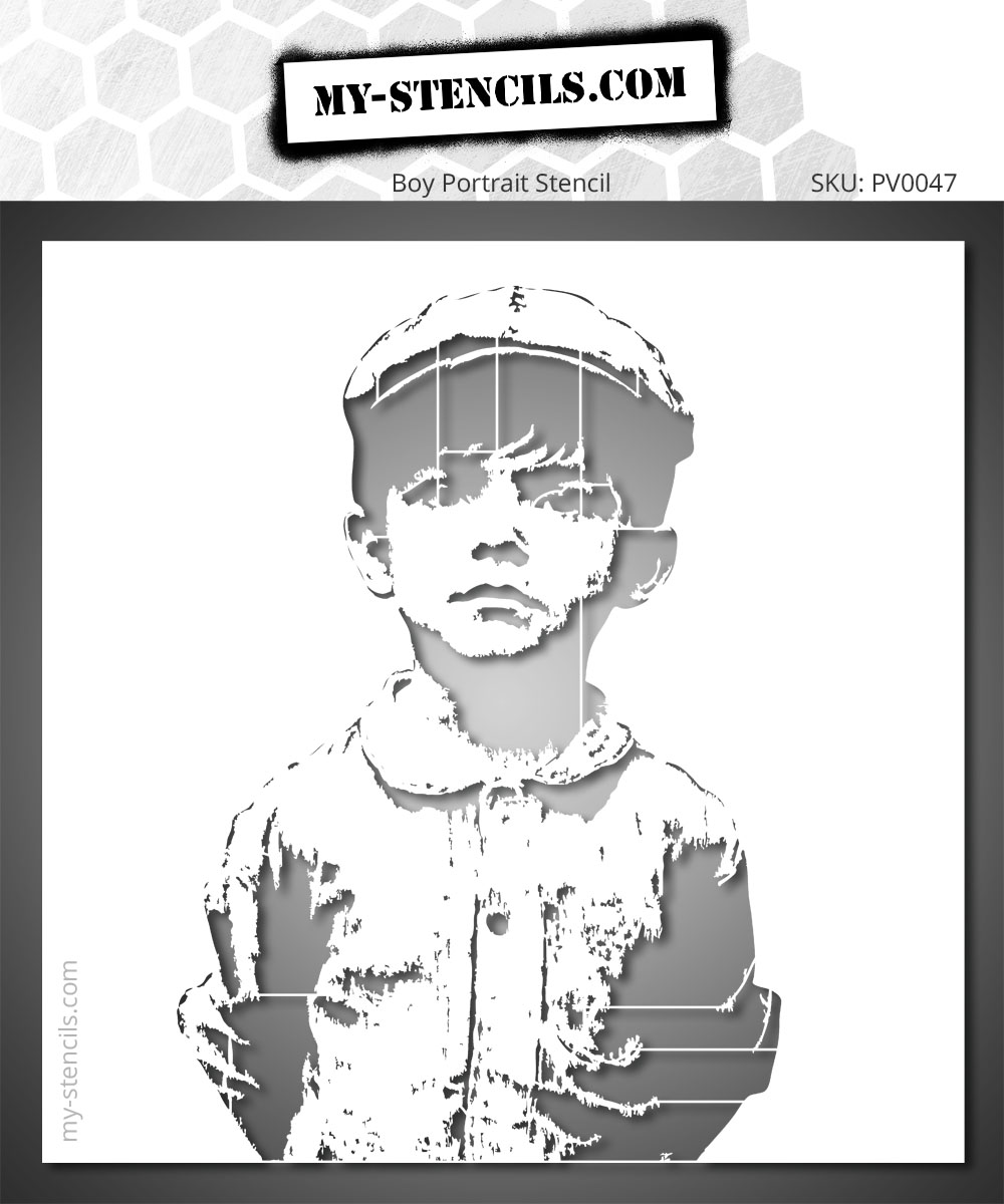 A precision-cut stencil model for painting, depicting a young boy in a Gavroche-inspired 1930s style with a newsboy cap—perfect for DIY wall decoration or street art painting projects.