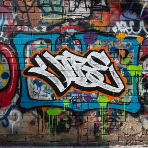 Painting created with the Graffiti Vibe Stencil – featuring urban lettering in a raw, colorful street art style, delivering an expressive, energetic, and dynamic visual.