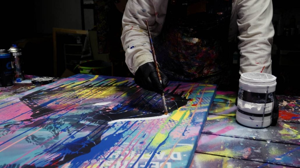 White halo painted around the Van Gogh Punk stencil to create contrast