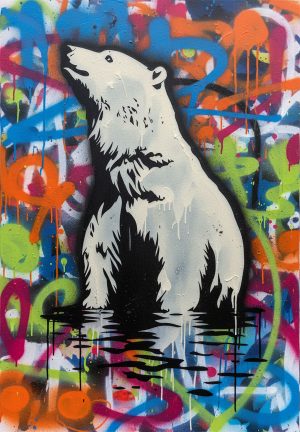 Created with the reversible, precise Polar Bear Stencil — perfect for painters and artists. Add character to your artwork with this high-quality design.