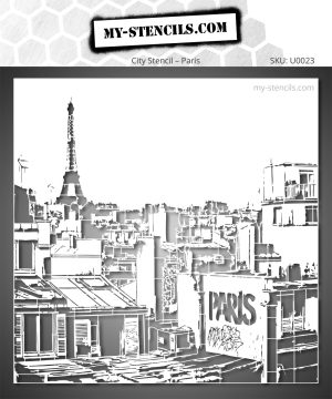 Urban stencil depicting the rooftops of Paris