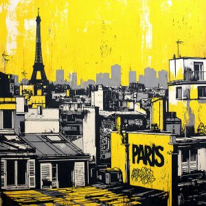 Example of street art created with the Paris Urban Rooftops stencil