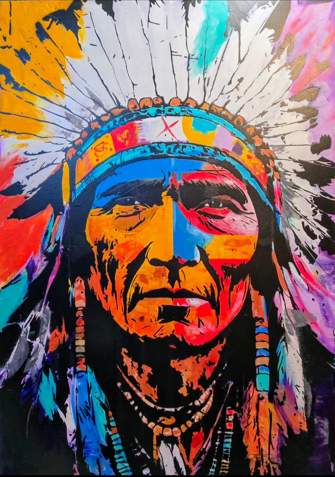 Click to view full screen Native American Chief in Ceremonial Outfit Stencil- FAS014 photo review