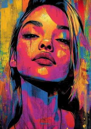 Colorful artistic result in street art style using the Feminine Expression stencil