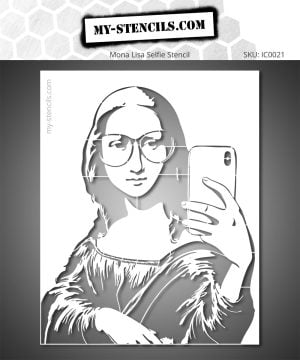 Stencil showing Mona Lisa taking a selfie. A bold blend of classical art and urban culture.
