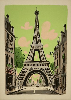 Inspiration created with the Paris Eiffel Tower sketch stencil – colorful canvas in illustration style and Parisian ambiance