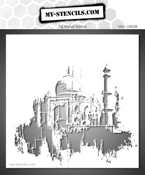 Stencil showing the Taj Mahal with architectural details - raw and urban version