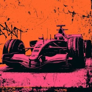 Race car wall decoration with street art style and modern garage vibe