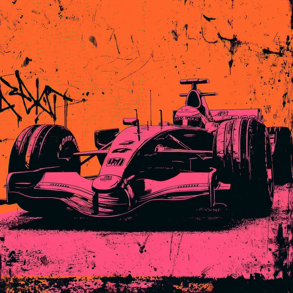 Race car wall decoration with street art style and modern garage vibe