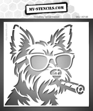 Stencil of a Yorkshire dog with glasses and a cigar to create a fun and quirky decoration