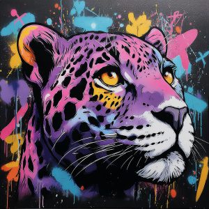 Colorful artistic creation, pop art style - result of using a leopard stencil