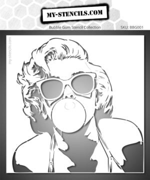 Stencil of Marilyn Monroe in a fun and cool version with chewing gum and sunglasses
