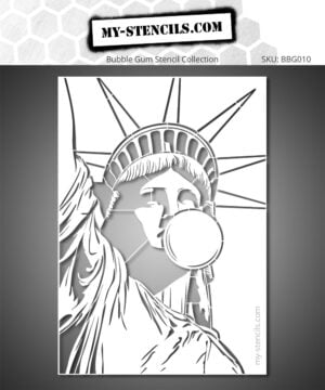 Stencil of the Statue of Liberty with a bubble gum bubble - Fun and quirky